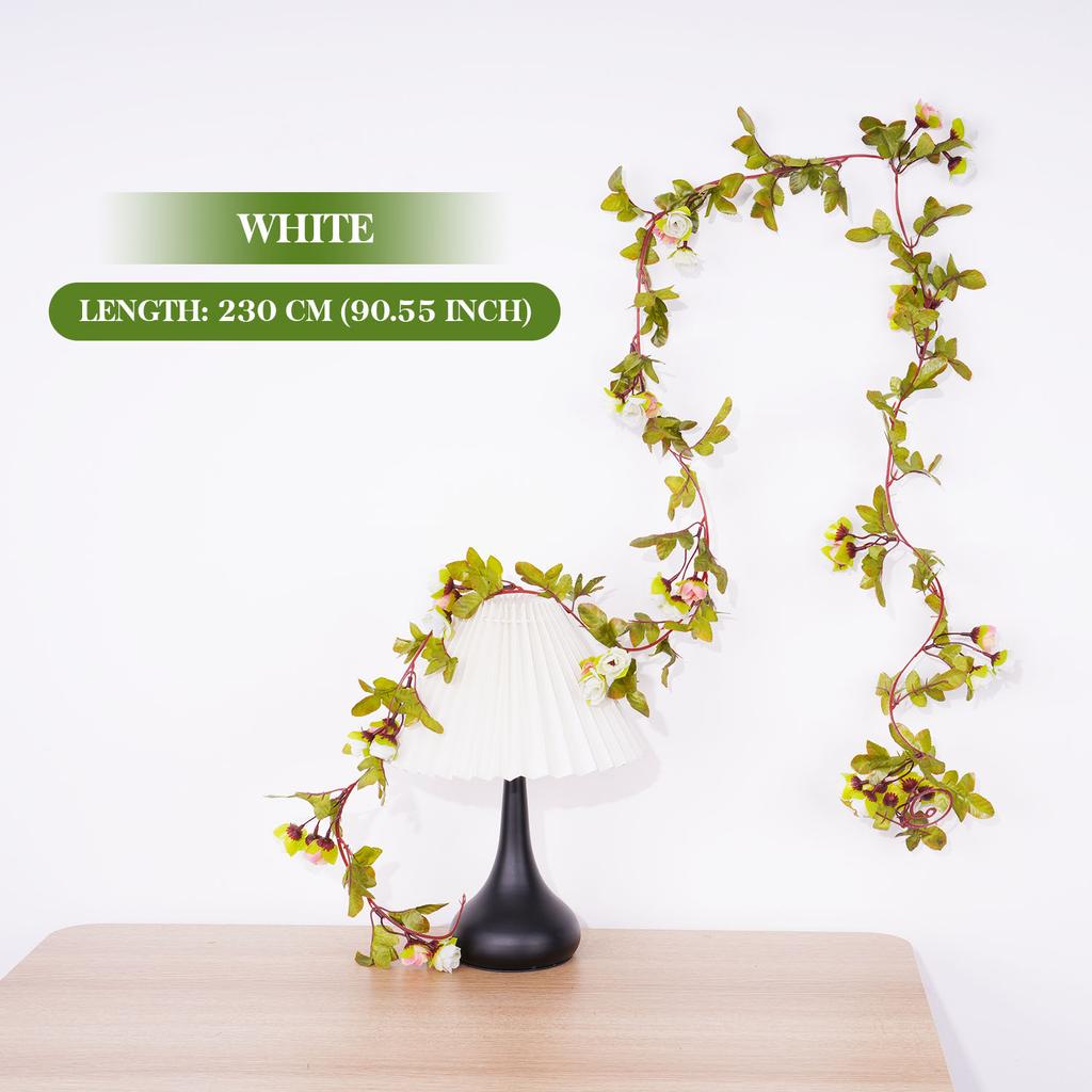 2.2m Silk Artificial Rose Vine Wall Hanging Decor Romantic Rattan Fake Plant Leaf Garland for Home Garden Decoration