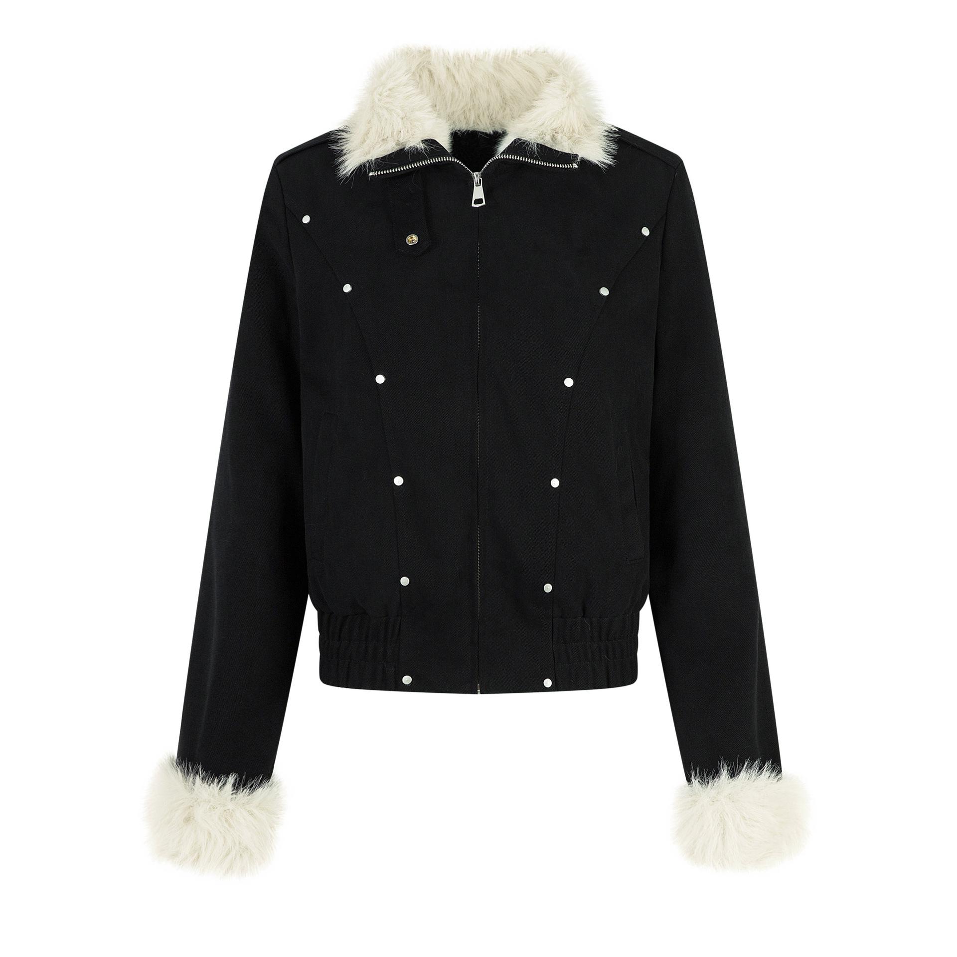 

Bai Feng Women s Short Slim Fur Collar Coat - American Style Warm Workwear Jacket Large чорний