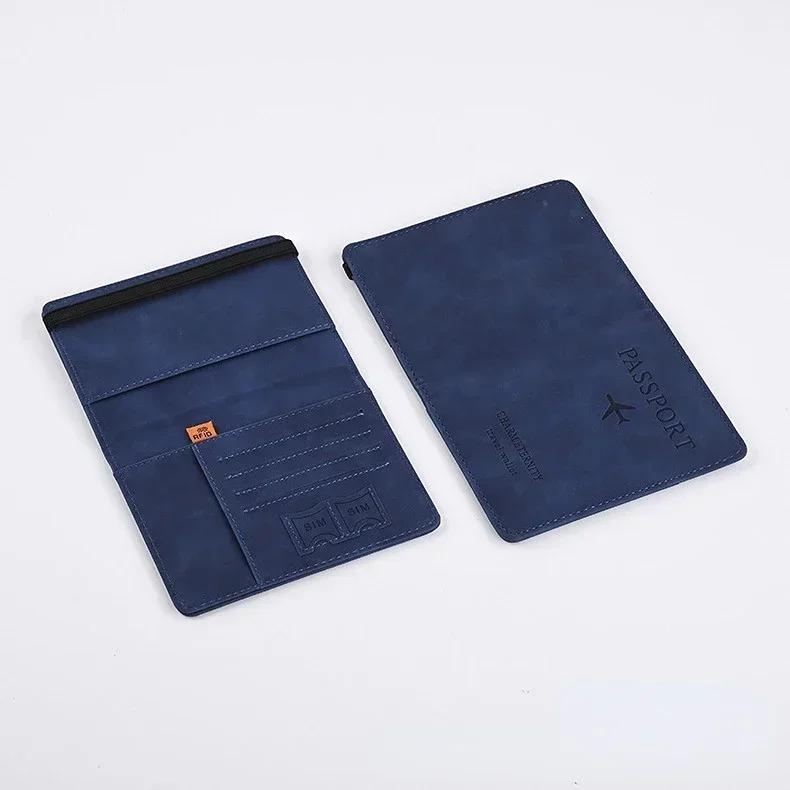 Elastic Band Leather Passport Cover for Cards Travel Passport Holder Wallet Document Organizer Case Men Women