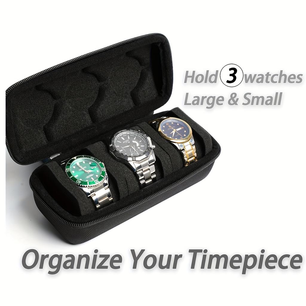 [Hartschalen-Uhrenetui] 3 Stück Hartschalen-Uhren-Reiseetui, Uhrenaufbewahrungs-Organizer-Box, mit weichem Schaumstoffkissen, Griff