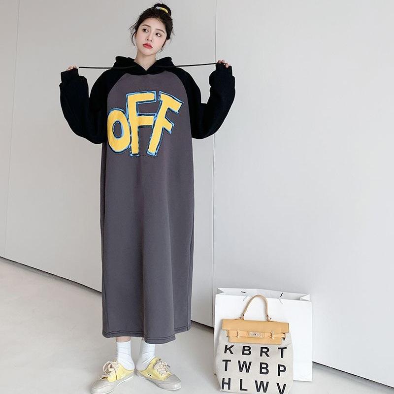 YYFS Women's Fashion Fall Winter Long Sleeve Hooded Loose Waistline Casual Dresses