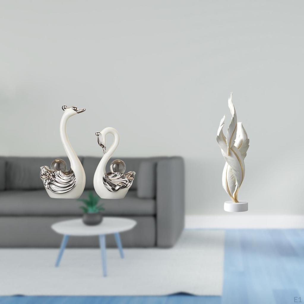 Porcelain Swan Feather Sculpture Figurine Collection Modern Resin Art Crafts Animal Statue Ornament