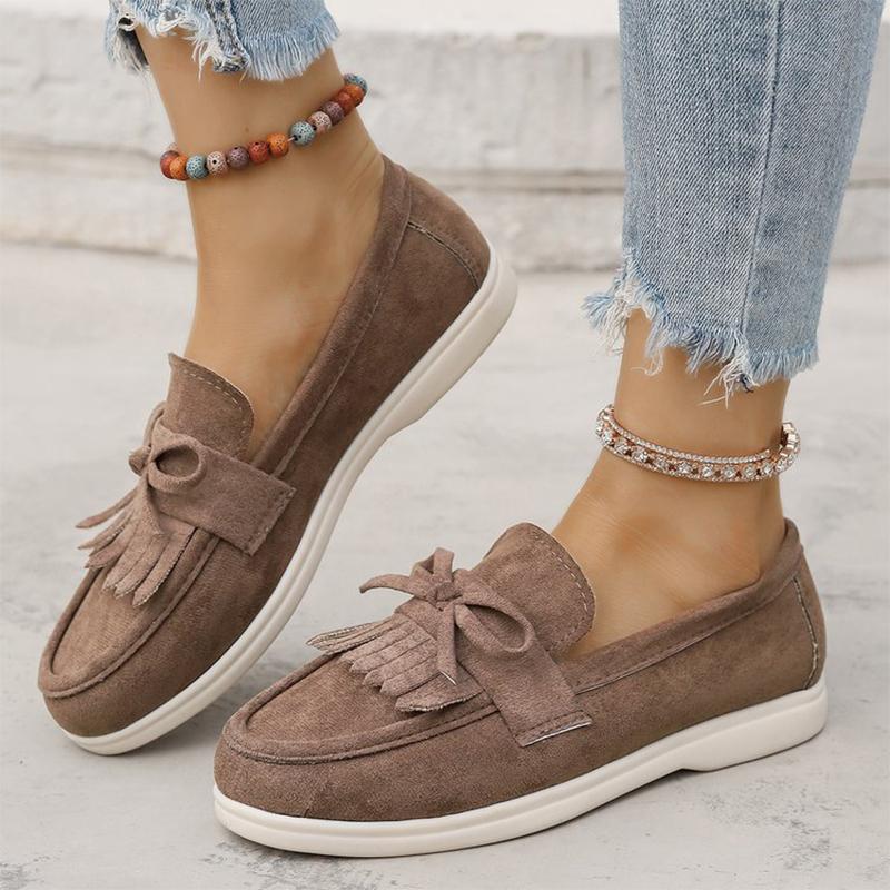 Fashion Plus Size 36-43 Retro Tassel Bowknot Flats Women Solid Color Faux Suede Flat Shoes Women Sneakers Wear Resistant Casual Shoes