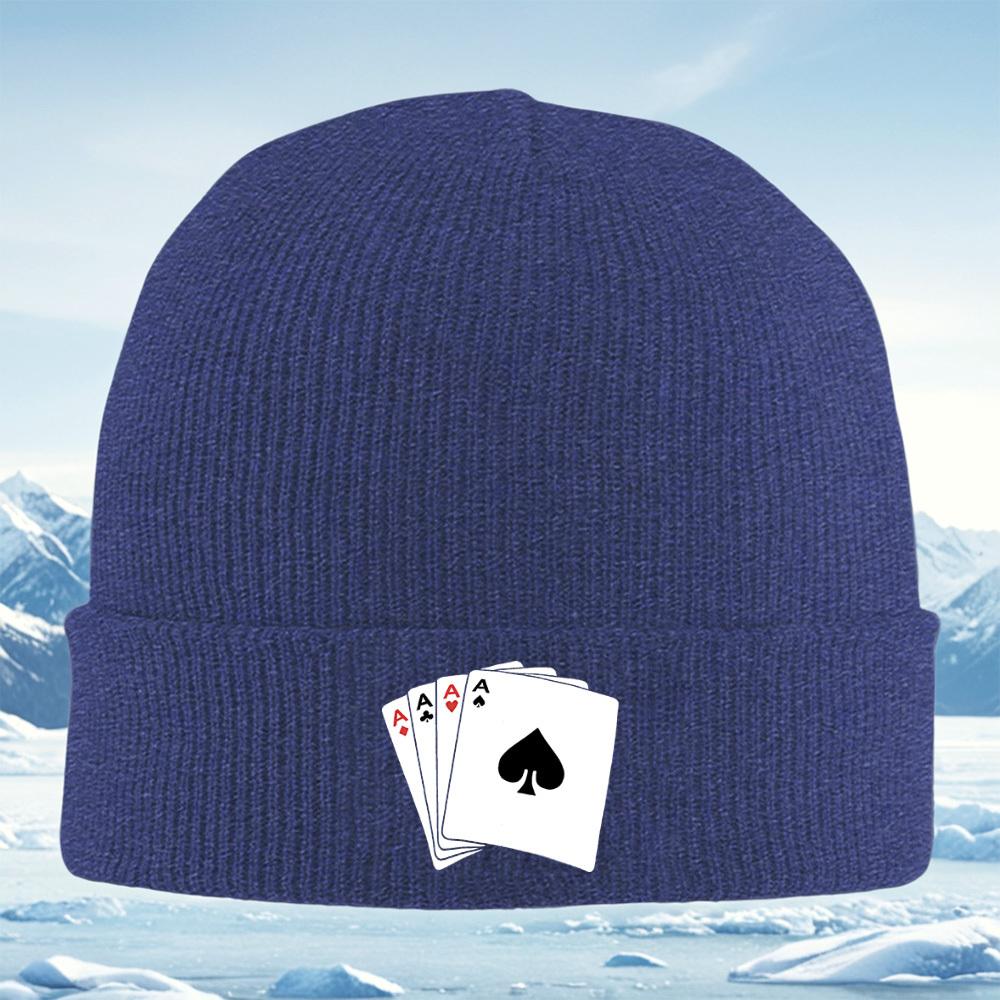 Playing Cards Four Aces Black Spades. Men Women Unisex Knitted Hat Beanie Pullover Cap Winter Thermal Warm Christmas Outdoor Cyc