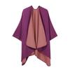 Double Sided Solid Color Open Front Poncho Cape Soft Woven Travel Blanket Wrap Shawl