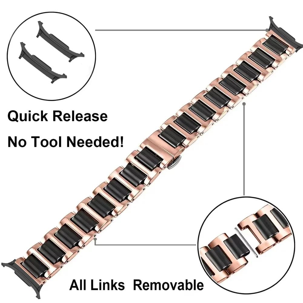 Ceramic+Metal Strap For Samsung Galaxy Watch Ultra 47mm Women/Man Luxury Bracelet Band Galaxy Watch 7 Ultra Stainless Steel Belt