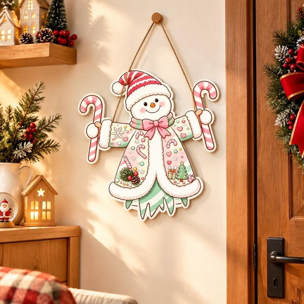 Wooden Christmas Hanging Ornaments 2D Flat Design Snowman Door Decoration Christmas Party
