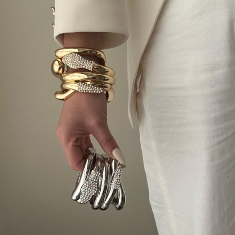 Gold Color Chunky Metal Snake Geometric Wide Cuff Bangles for Women Open Irregular Bracelets Bangle Men Goth Punk Jewelry