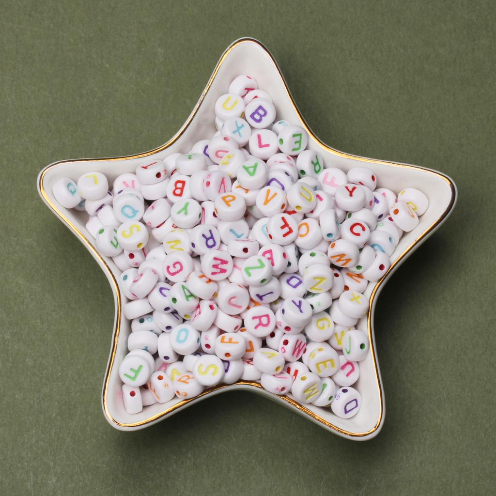 100Pcs/lot 7mm Colored A-Z Letter Beads Acrylic Round Flat Letter Spacer Beads Jewelry Making Handmade DIY Bracelet Necklace