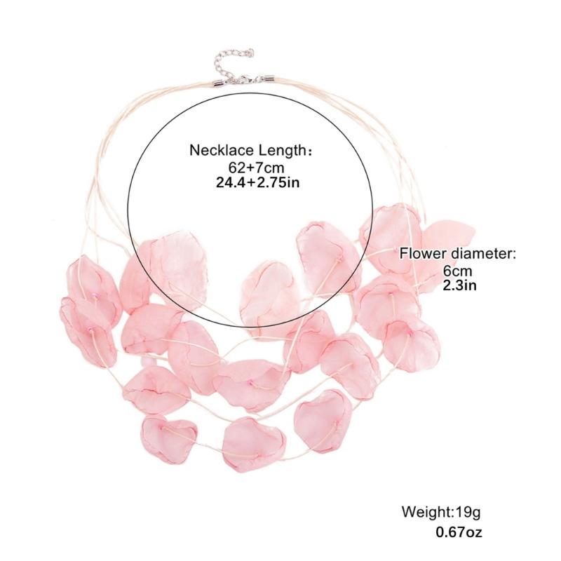 Exaggerated Temperament Necklace Multilayer Lace Flower Gauze Art Petal Necklace for Women Fabric Flower Piece Choker