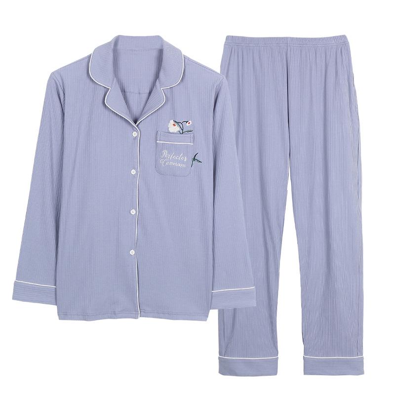 Ladies' Plus Size Cotton Pajama Set - Spring/Fall Long Sleeve Thin Style for Women and Moms