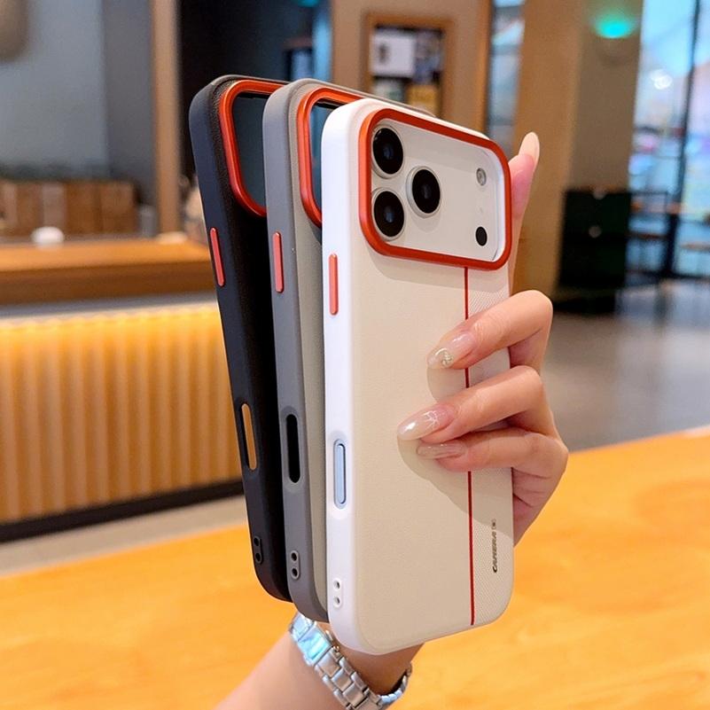 Colorful Faux Leather Red Lens Ring Raised Protective Lens Case For iPhone 17 Pro Max 17 Air 17 Pro 16e 16 15 + Protection Cover