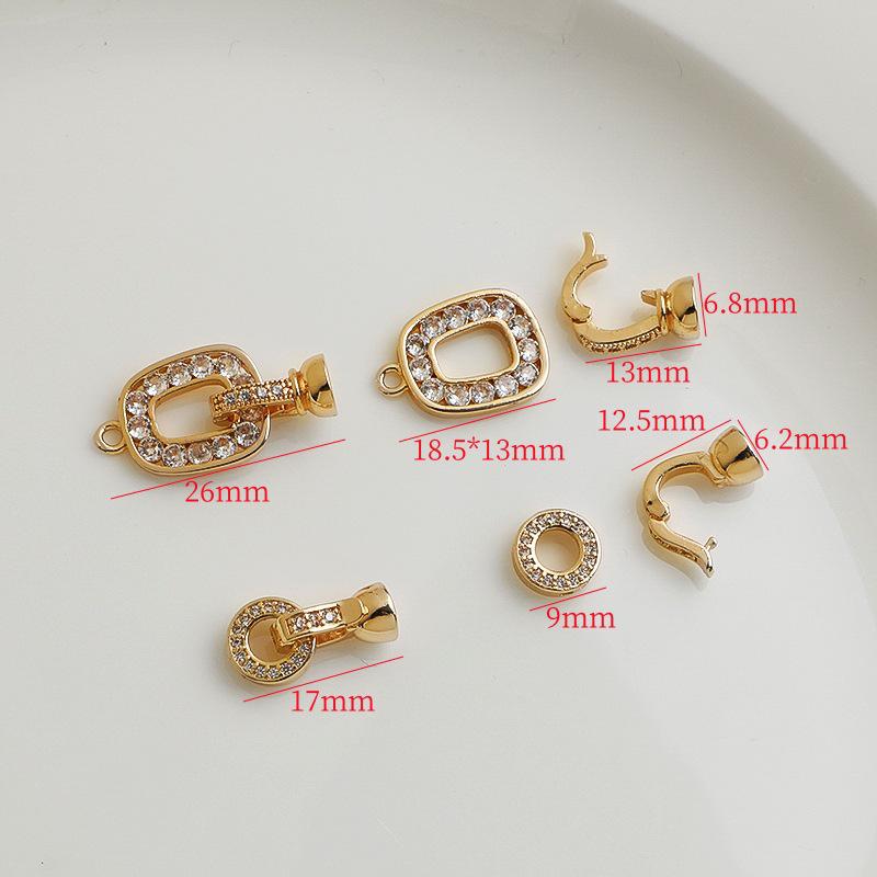 14K Gold Filled Zircon Round Connector O-Ring Square Clasp for DIY Jewelry