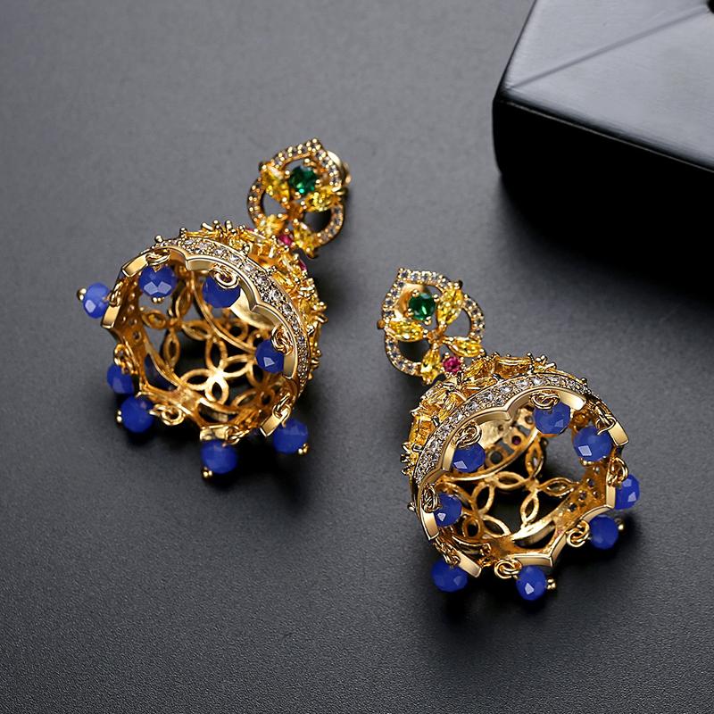 WWJ Royal Wedding Golden Color Handicrafts Earrings Tassel CZ Zircon Bead Accessories