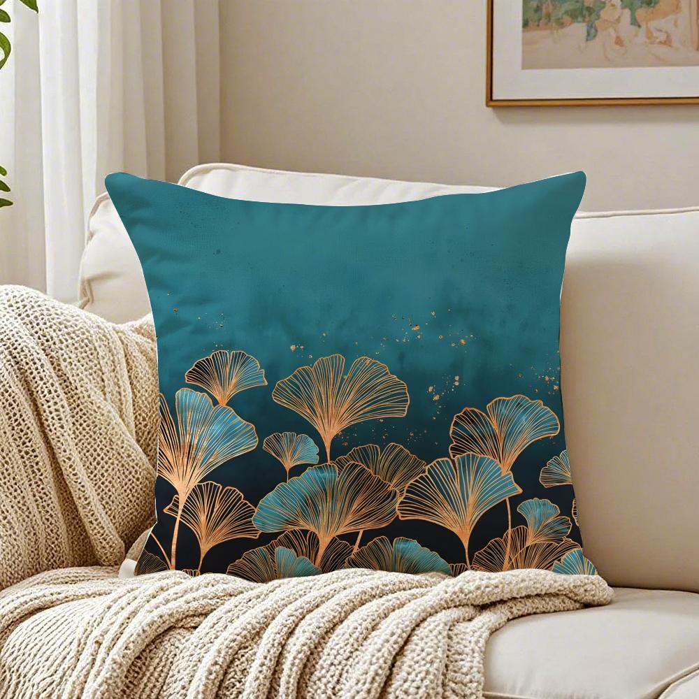 Simple Vibrant Ginkgo Leaves Pillow Case Double-Sided Plush Sofa Cushion Covers Organic Breathable Invisible Zipper
