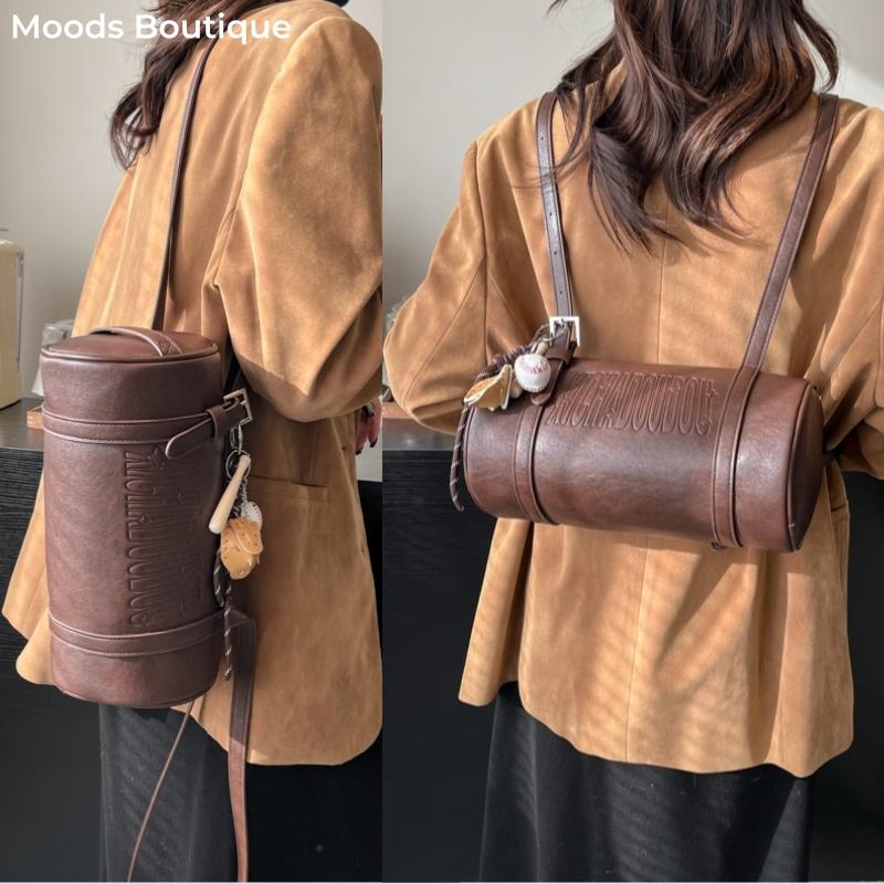 Multifunctional Cylinder Shaped Shoulder Bags For Women 2025 Latest Designer Handbags Luxury Cross Body Bag With Pendant