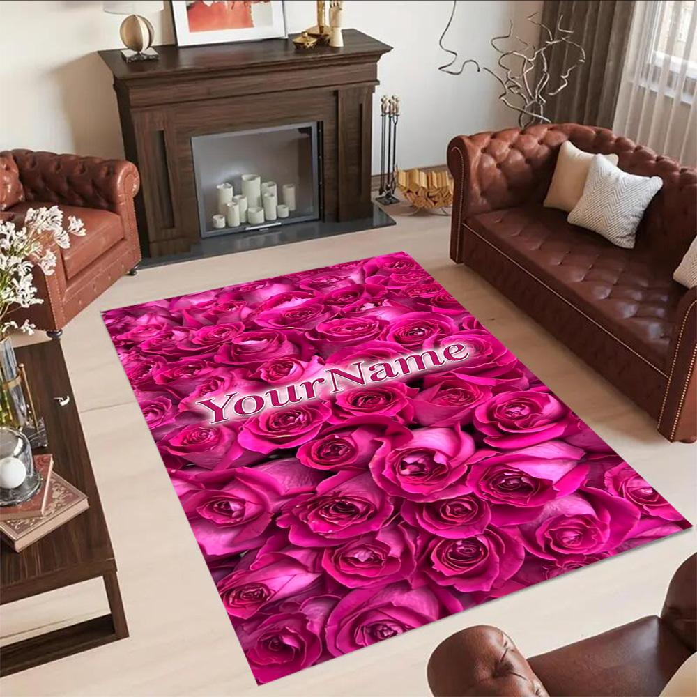 Rose Customize Text Floor Mat Design for Dining Room Hallway Living Rooms Entryway Antislip Carpet Anime Office Decor Birthday/Christmas Gift