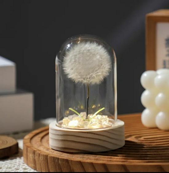 

Світлодільний нічник «Кульбаба», що світиться, з основою з масиву дерева - Скляна прикраса, подарунок для дівчаток, дівчат та пар Default