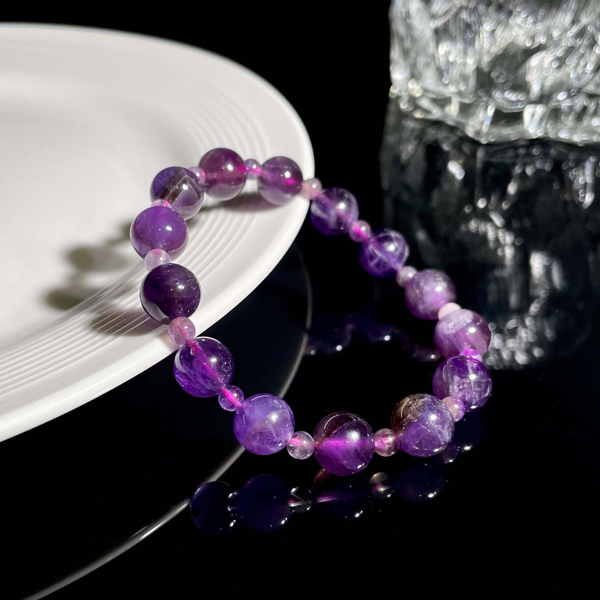 Коллекция Jingxi: Натуральный браслет из кристаллов аметиста Дрим, 10 мм + 4 мм, Модный и Высококачественный.