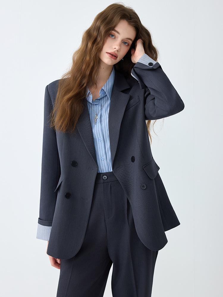 Dámský luxusní ležérní oblek: Podzimní profesionální styl s temperamentem, obsahuje sako a kalhoty se širokými nohavicemi