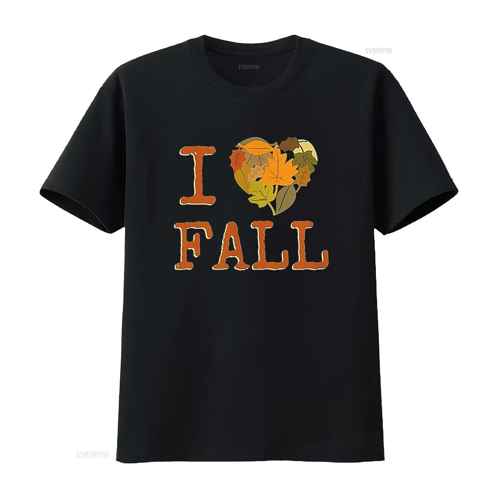 Mens I LOVE FALL for Lovers of Autumn and Falling Leaves T Shirt Black 2XL Vintage Washed Comfortable Slightly