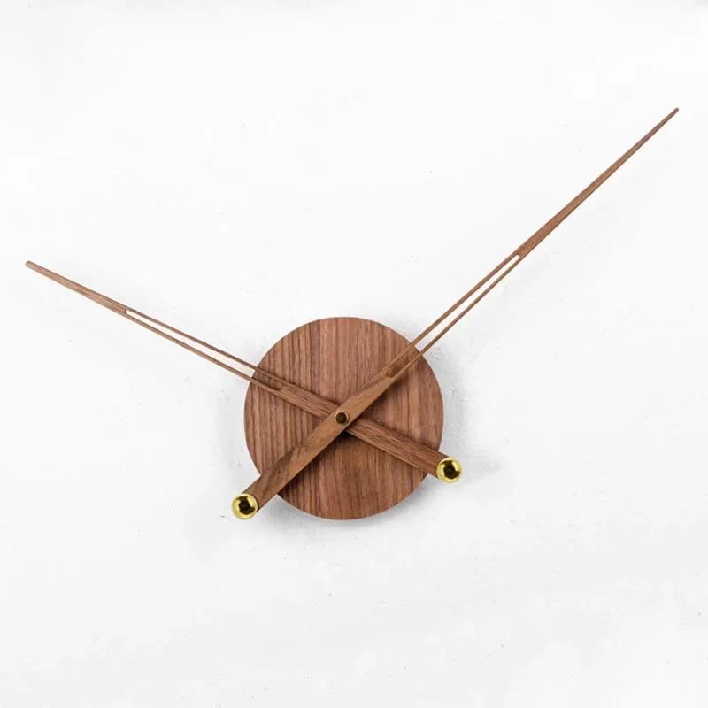 DIY Large Wall Clock Modern Spain Silent Mechanism Wood Pointer Large Torque Quartz Movement Clocks Black Walnut Needles Mural