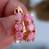 Charm Female Pink Stone Hoop Earrings Gold Color Simple Wedding For Women