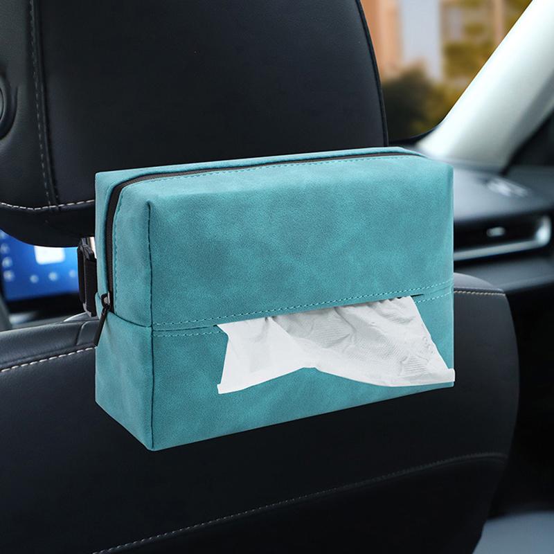 Car Tissue Box Holder Nappa Leather Car Center Console Armrest Napkin Box Sun Visor Backseat Tissue Case With Fix Strap
