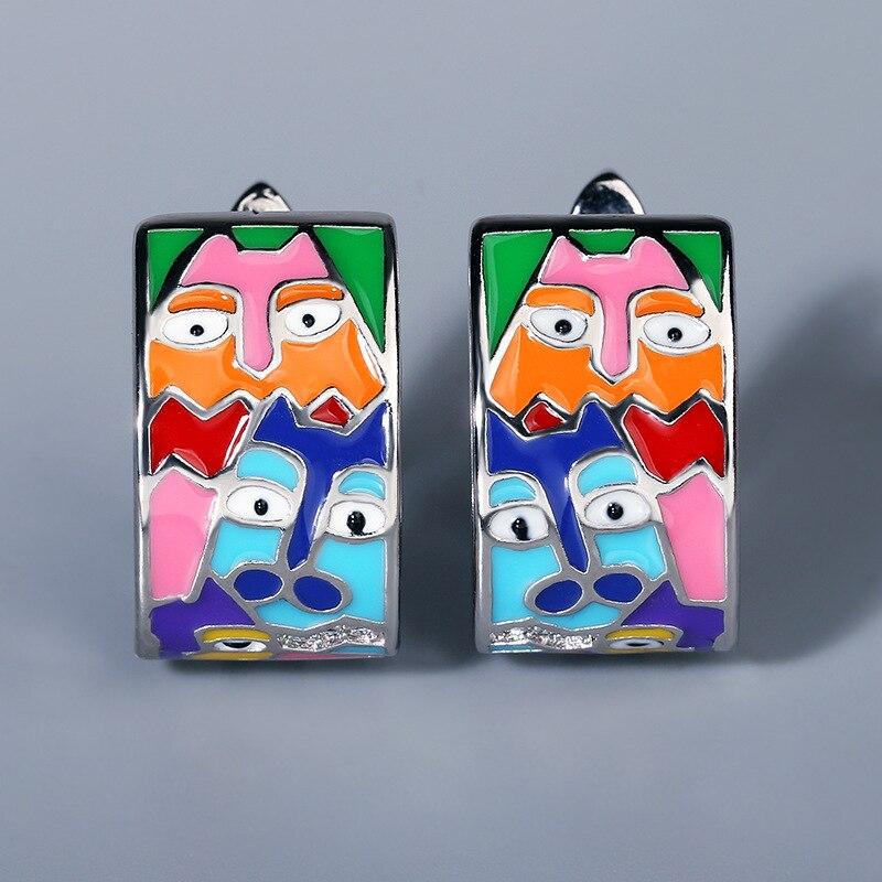 925 Silver Plated Set for Women CZ Handmade Enamel Lovely Cat Unique Trendy Ring Earrings Bracelet Party Fashion Jewelry Set