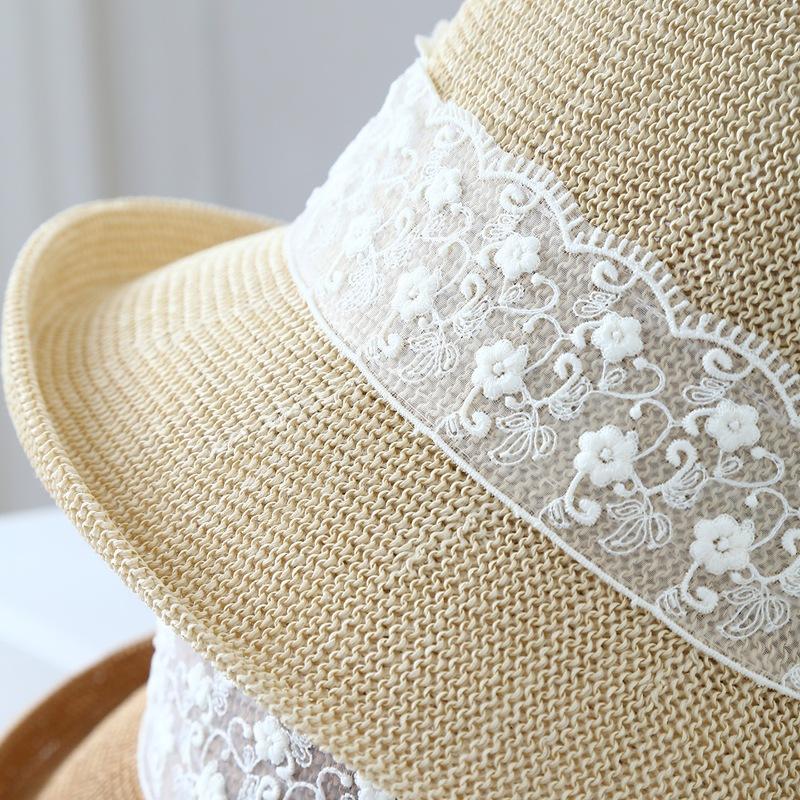 Lace Ribbon Straw Hat Women, Summer Beach Vacation Sunhat Travel New