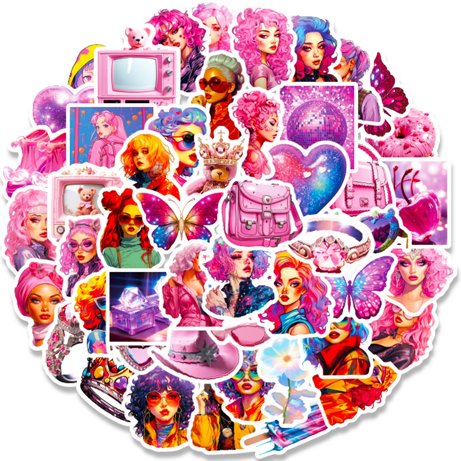 

50 Розовых Наклеек для Девочек в Стиле Y2K Новые Наклейки в Стиле Steam Wave Y2K Девушка Харадзюку Каваий Трендовые Игрушки