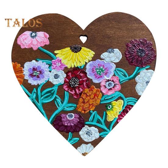 

Расписанный вручную цветок, сердце любви, украшение из дерева, подвесное украшение в форме сердца, День святого Валентина, знак любви, сердце, дверная вешалка, подвеска B