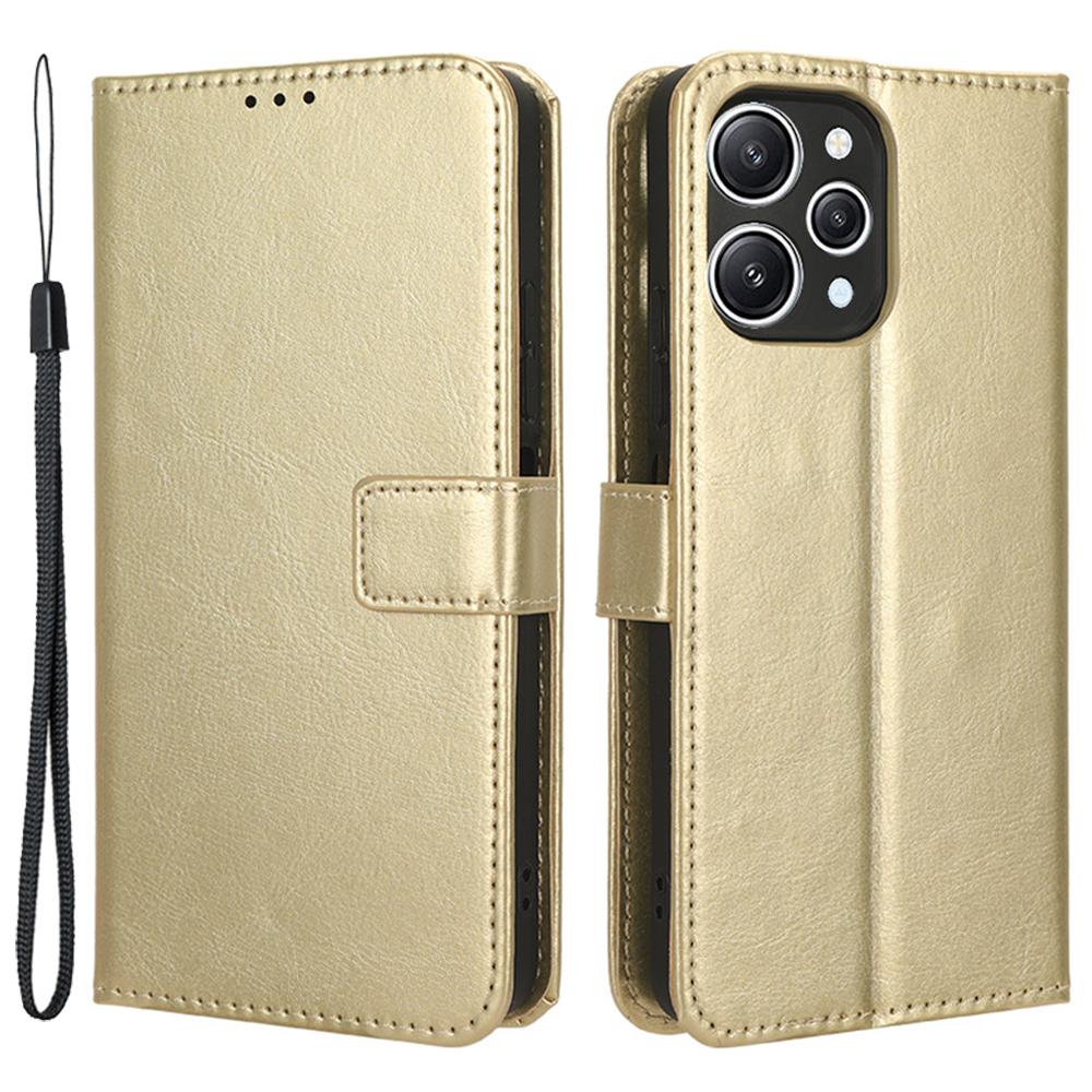 

For Xiaomi Redmi 12 4G/12 5G (Global)/Note 12R 5G/Poco M6 Pro 5G Phone Case Crazy Horse Texture PU Leather Folio Flip Stand Wallet Cover Gold