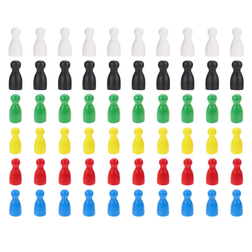 ifundom 60 Multicolored Wooden Chess Pieces for Board Flying Chess Checkers Accessories Games, Human-Shaped Pawns, &