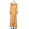 2025 Middle East Robe New Print European and American Yellow Waist Hugging Slimming Long sleeve Big Hemline Dubai Dress Dress
