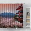 Plant Leaves Flower Bath Curtains Set Garden Floral Drum Tower Fabric Bathroom Decor Splash Resistant Partition Bath Curtains