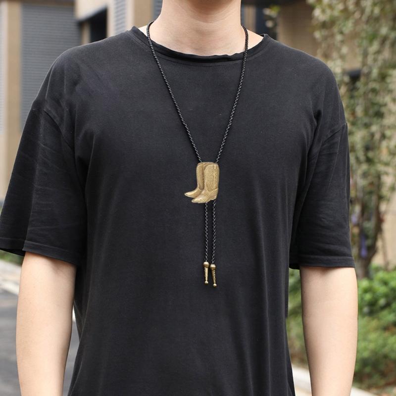 Cowboy Bolo Necktie with Relief Boots Pendant Tuxedo Shirt Bolo Tie for Male