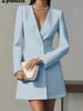 Hot Selling Overseas Long Sleeve Double Row Button Solid Color V-Neck Suit Dress for Girls