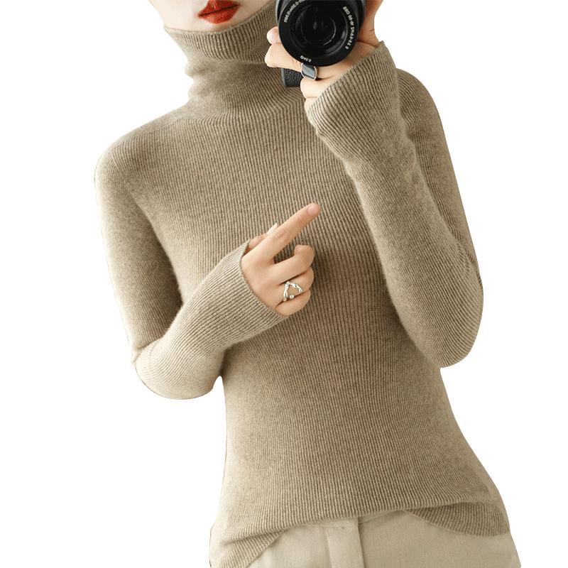 Women's Slim High Neck Knitted Sweater - Autumn/Winter Candy Colors