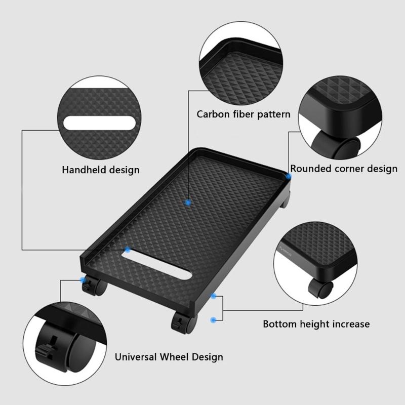 Carbon Fiber PC Case Holder Cart Mobile Adjustable Computer CPU Holder 20kg Weight Capacity
