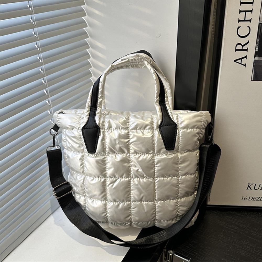 Fashion Solid Color Quilted Tote Bag Waterproof Lightweight Shoulder Bags Large Capacity Puffer Crossbody Bag