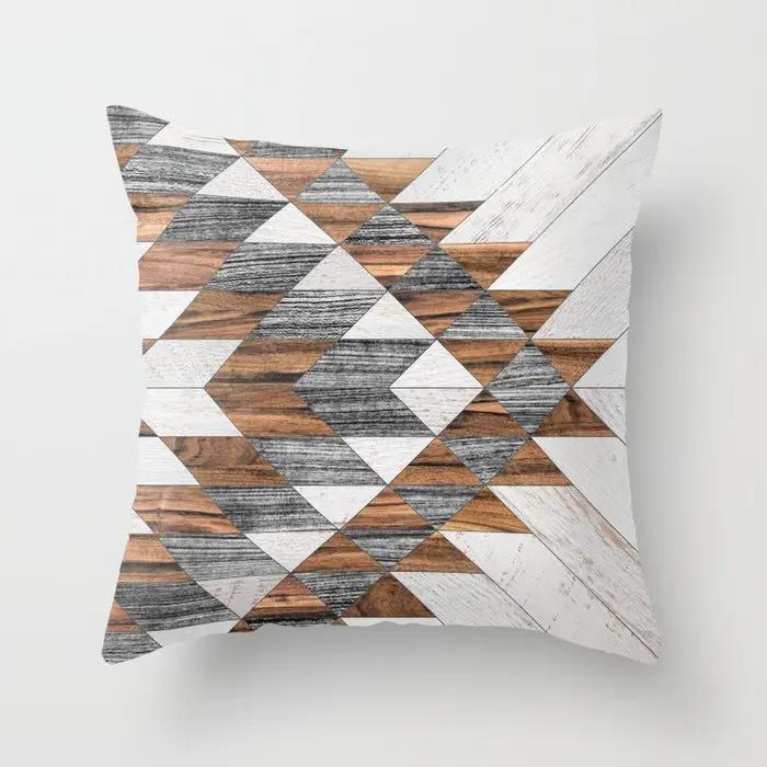 Juste De Coussin Géométrique Pour La Décoration Intérieure, Ferme, Oreiller De Canapé, Bois Créatif, Taie D'oreiller En Marbre Mars, Mode