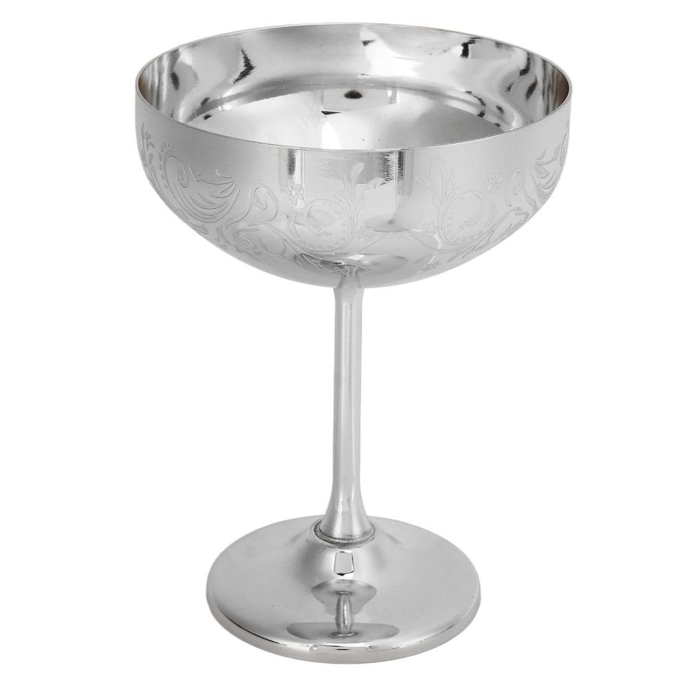 Flower Spike Design Stainless Steel Goblet Engraved Design Wine Cup Martini Glass Camping Pool