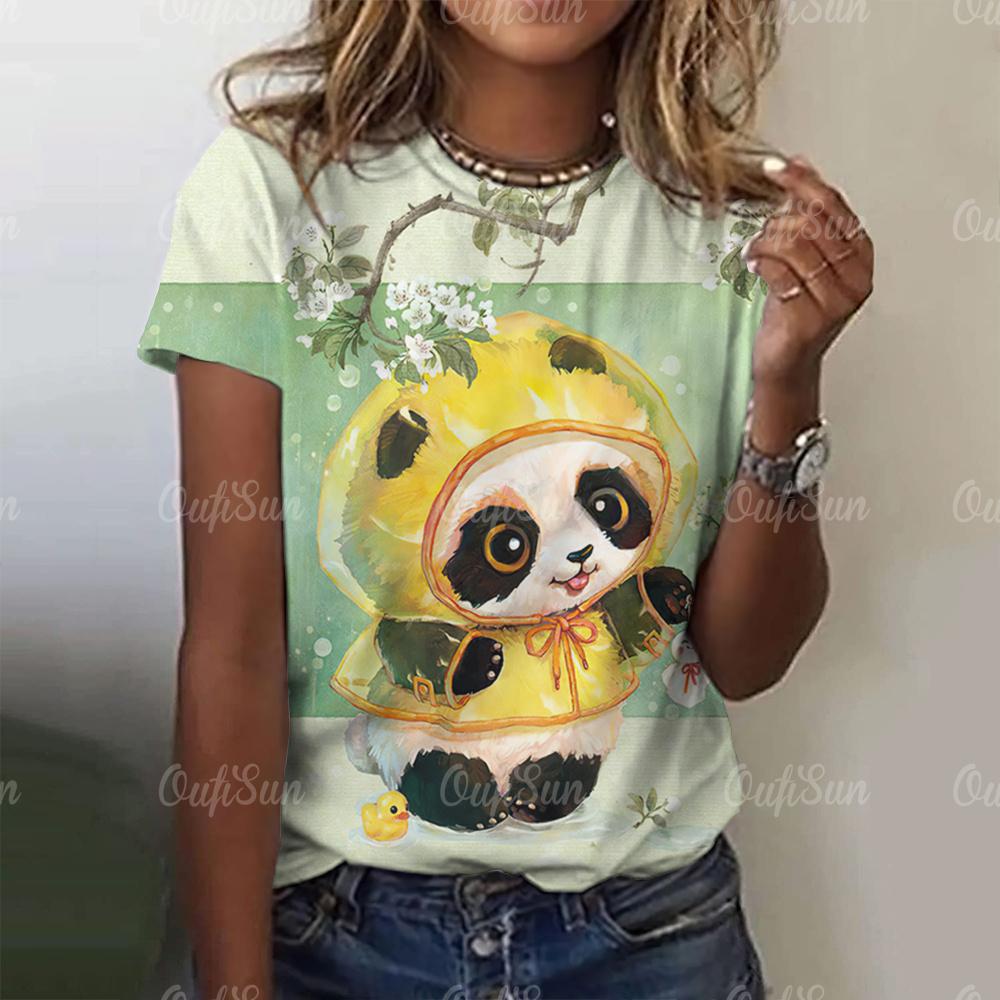 Kawaii Vintage Anime Panda Print T Shirt Funny Women Summer Casual Short Sleeve Tshirts Female Loose Tops Ropa Y2k Hombre Tees