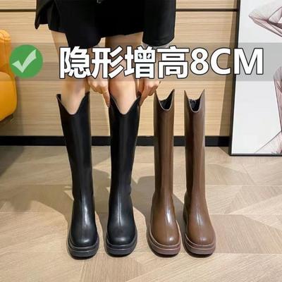 Fashion White Thick-soled Knight Boots Women's Slim Long Boots 2024 New British Style Women's Boots