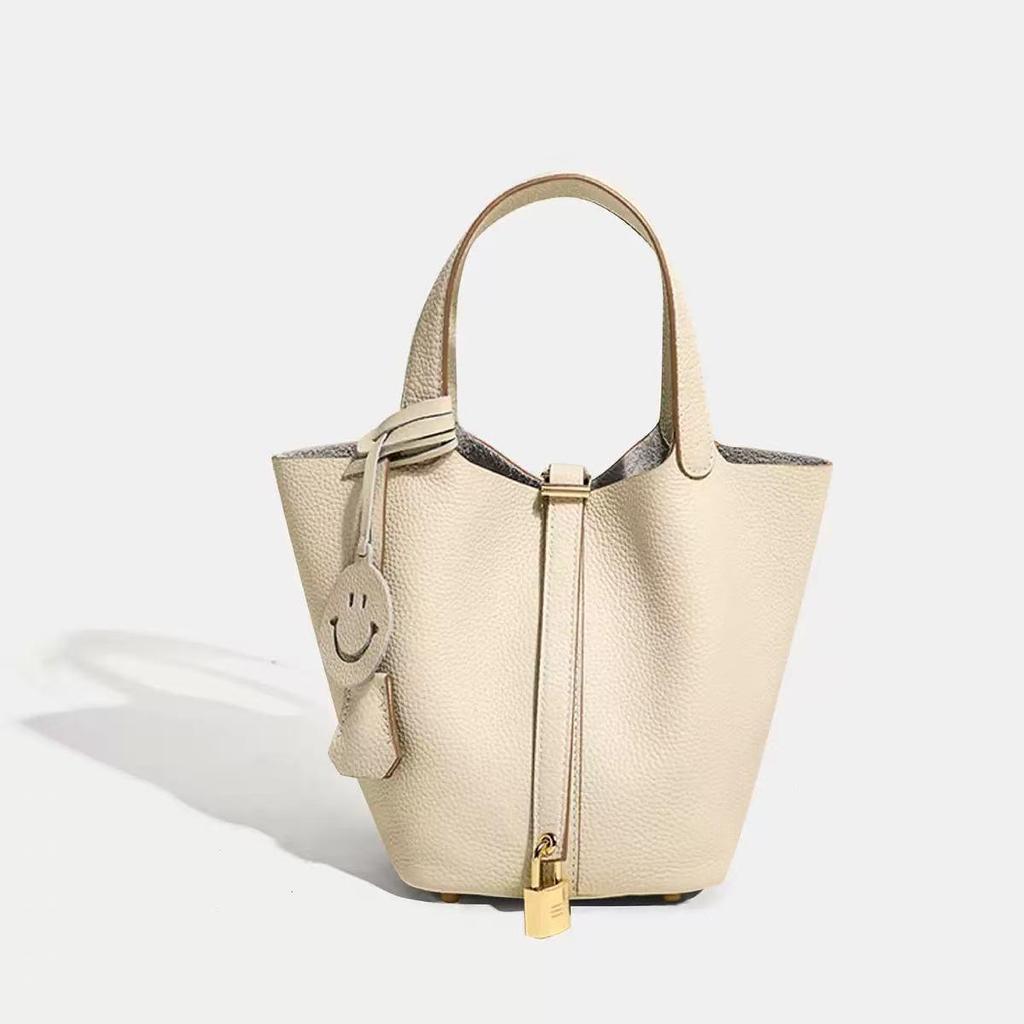 2026 Women's Genuine Leather Cowhide Basket Bucket Bag - Versatile, High-End Handbag