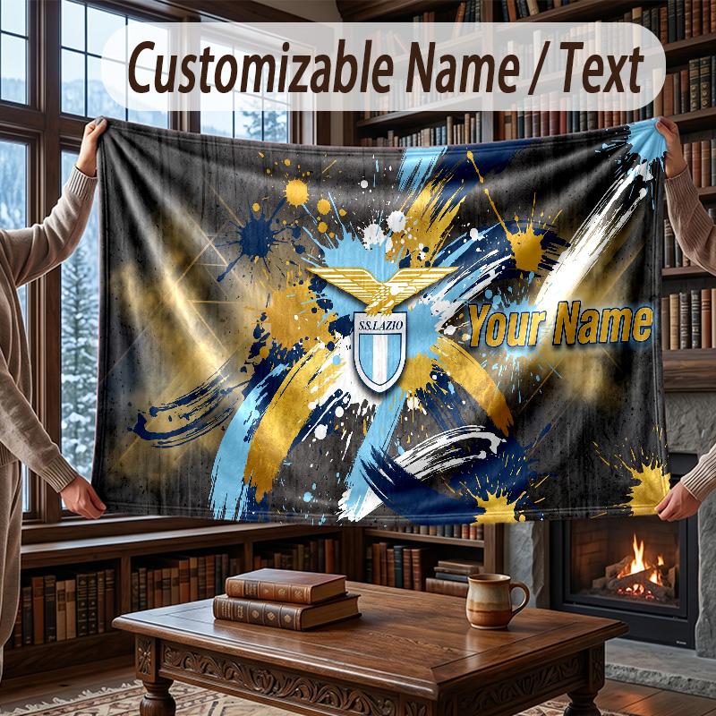 Custom Name Flannel Throw Blanket Lazio FC Pattern Warm Home Decoration