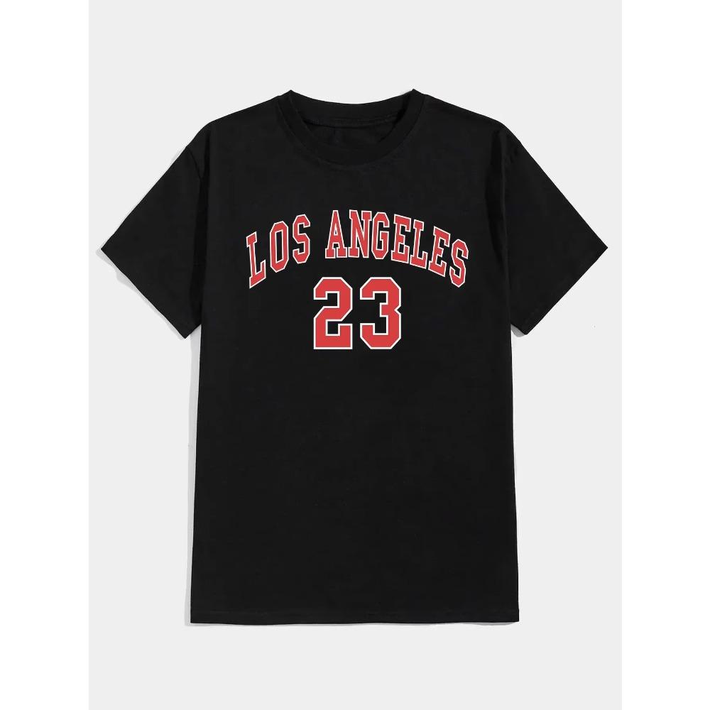 "Los Angeles" Number "23" Basketball Player Print T-shirt, Round Neck Tees,Sleeve  Fashion Summer T-Shirts Tops,Men's  Tee