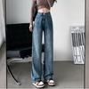 High Waist Wide Leg Straight Cut Denim Pants Women Lightweight Loose Fit Tapered Trouser In Vintage Blue