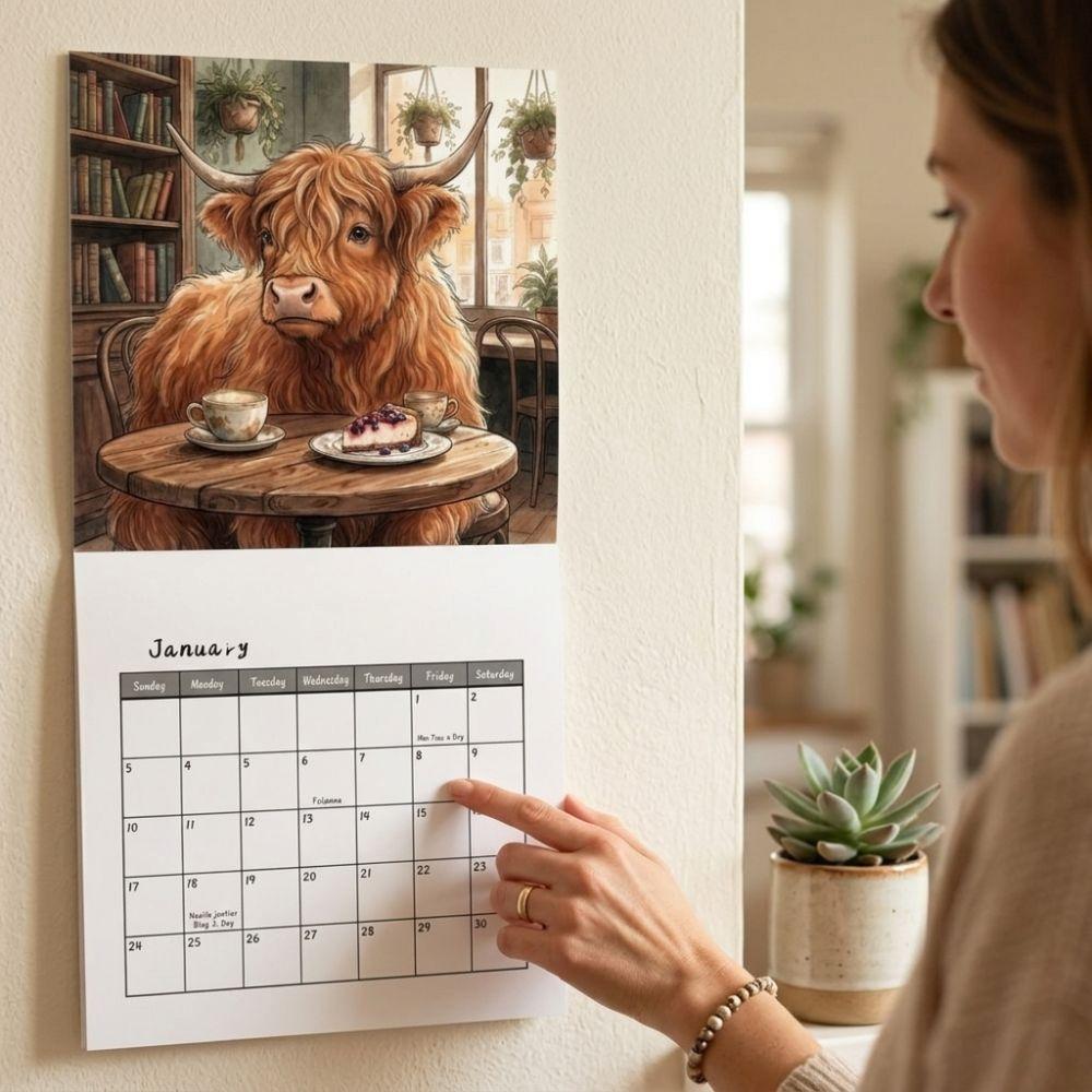 12-Month Cow Hanging Calendar Large Font Farm Animal Monthly Calendar New Year